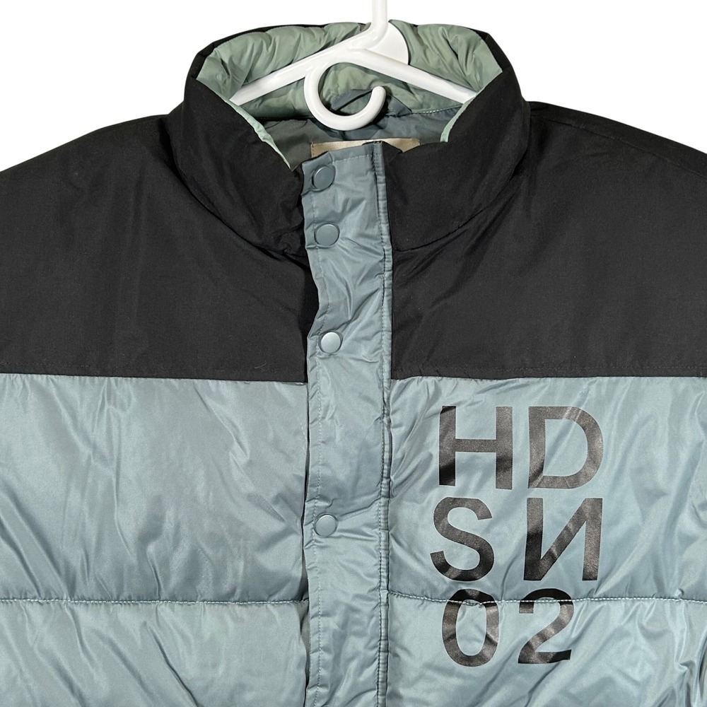Hudson HDSM 02 Puffer Jacket Mens XL Gray Black Colorblock Graphic Streetwear